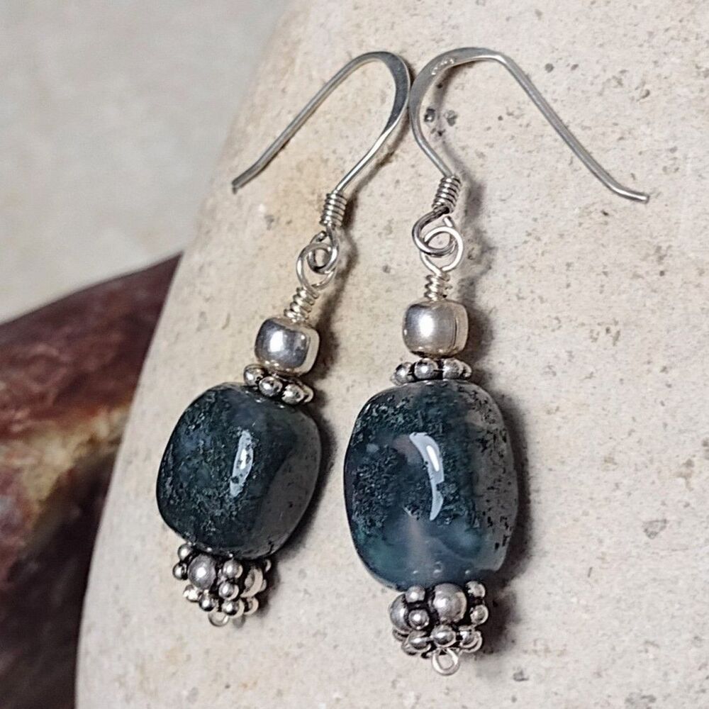 Sterling Silver 925 Reticulated Quartz Green Dangle Earrings